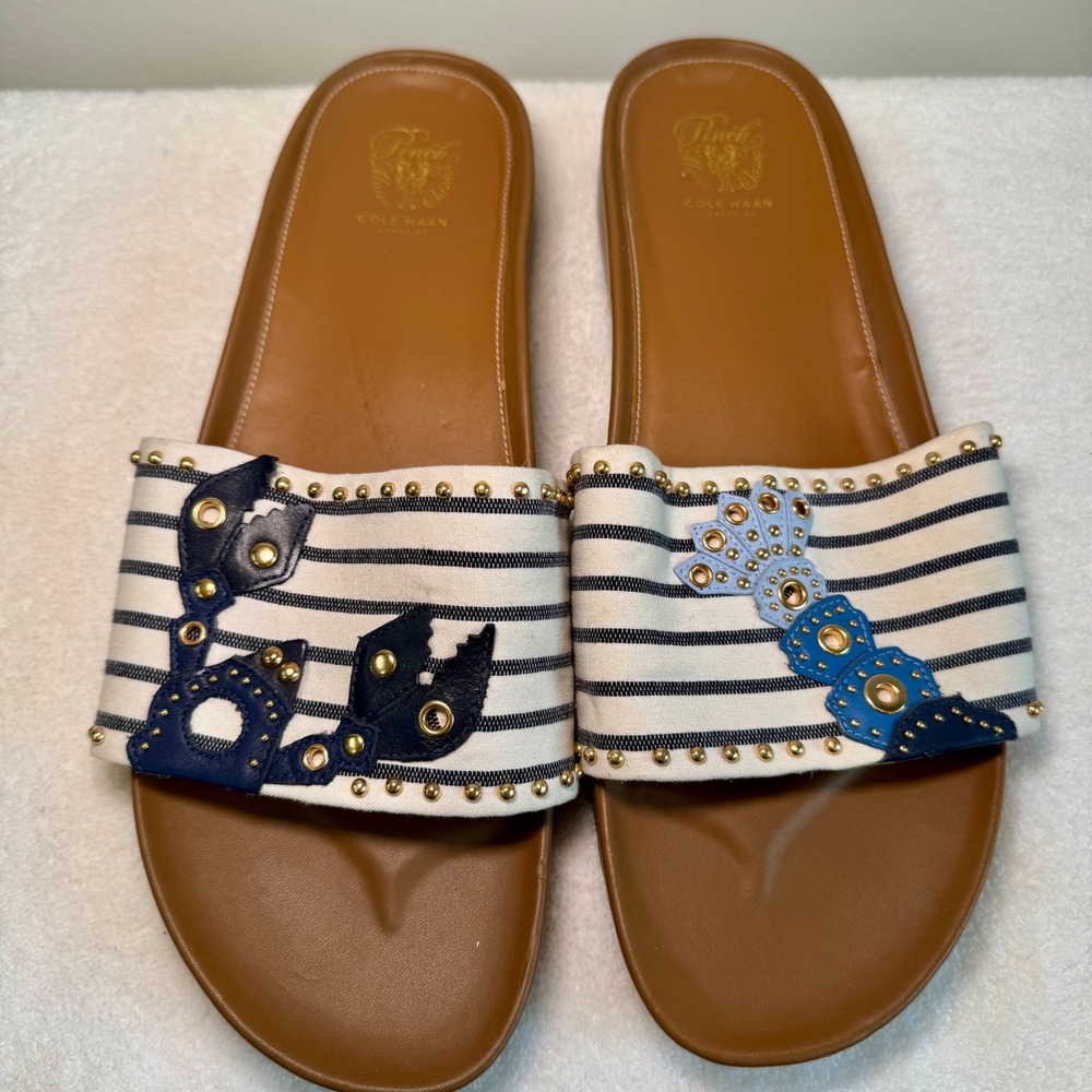 Cole Haan Pinch Maine Classic Grand.OS Striped Lobster Slide Sandals Navy 11B